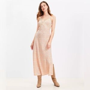 LOFT Paisley Lace Trim Midi Slip Dress